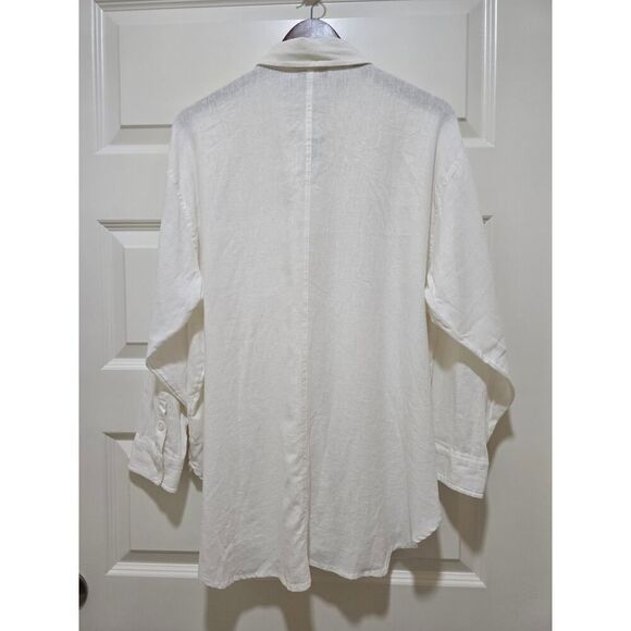 Nine West White Linen Blend Button Down Shirt NWT Women's Size L Relaxed Fit - Picture 2 of 8